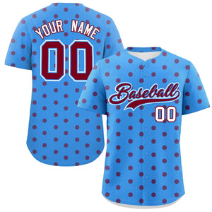 Custom Powder Blue Crimson Personalized Polka Dot Graffiti Pattern Authentic Baseball Jersey