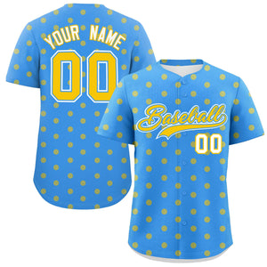 Custom Powder Blue Gold Personalized Polka Dot Graffiti Pattern Authentic Baseball Jersey