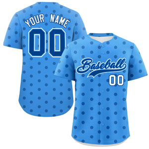 Custom Powder Blue Royal Personalized Polka Dot Graffiti Pattern Authentic Baseball Jersey