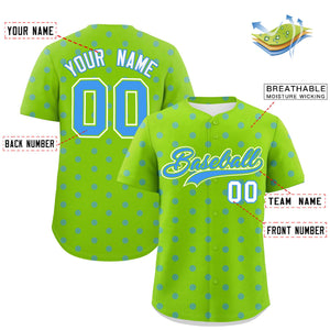 Custom Neon Green Powder Blue Personalized Polka Dot Graffiti Pattern Authentic Baseball Jersey