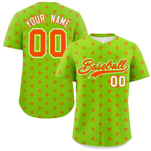 Custom Neon Green Orange Personalized Polka Dot Graffiti Pattern Authentic Baseball Jersey