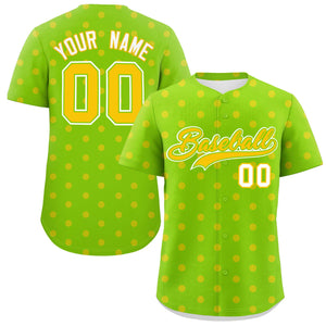 Custom Neon Green Gold Personalized Polka Dot Graffiti Pattern Authentic Baseball Jersey