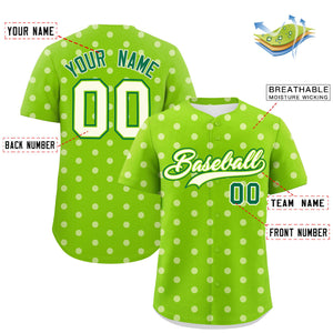 Custom Neon Green White Personalized Polka Dot Graffiti Pattern Authentic Baseball Jersey