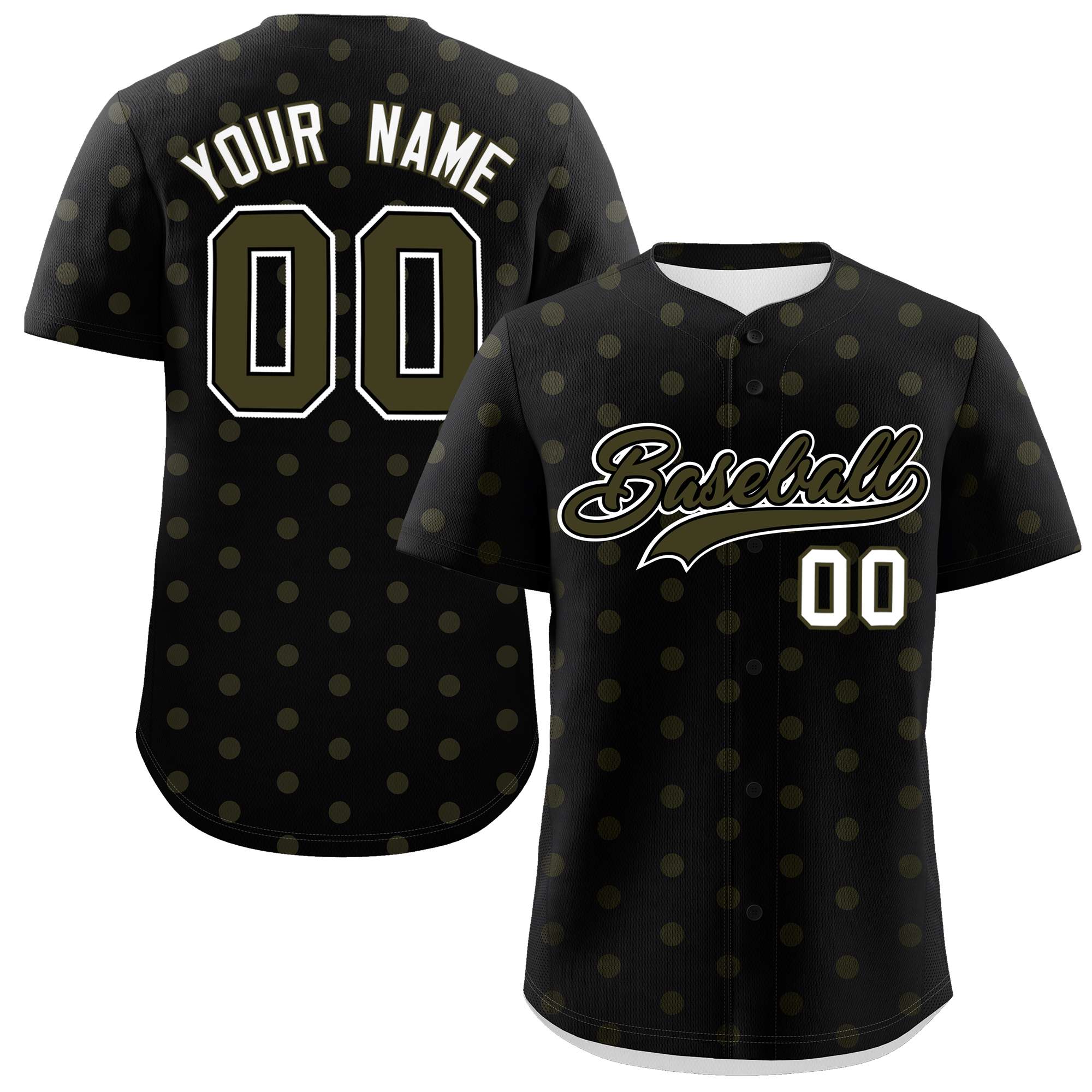 Custom Black Olive Personalized Polka Dot Graffiti Pattern Authentic Baseball Jersey