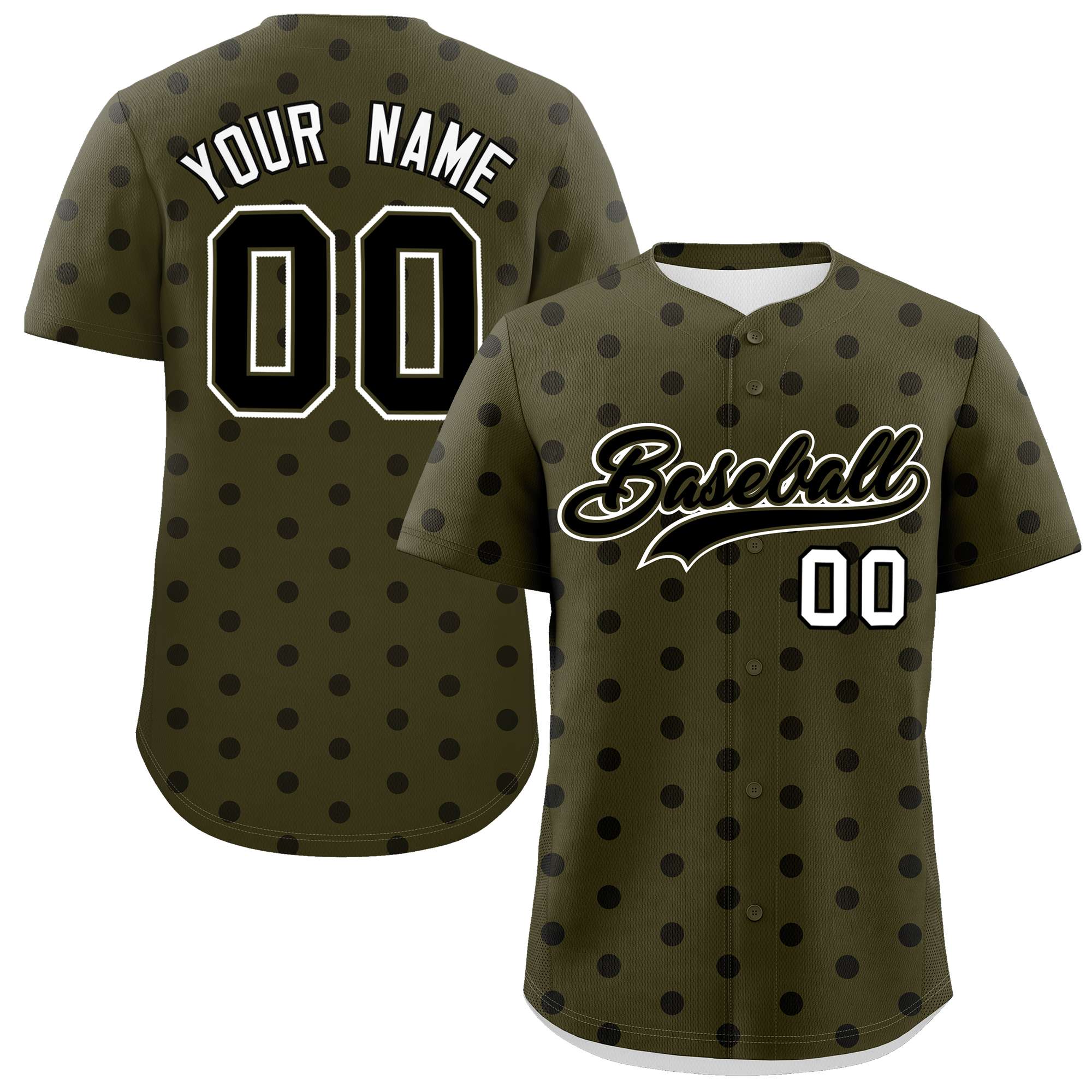 Custom Olive Black Personalized Polka Dot Graffiti Pattern Authentic Baseball Jersey