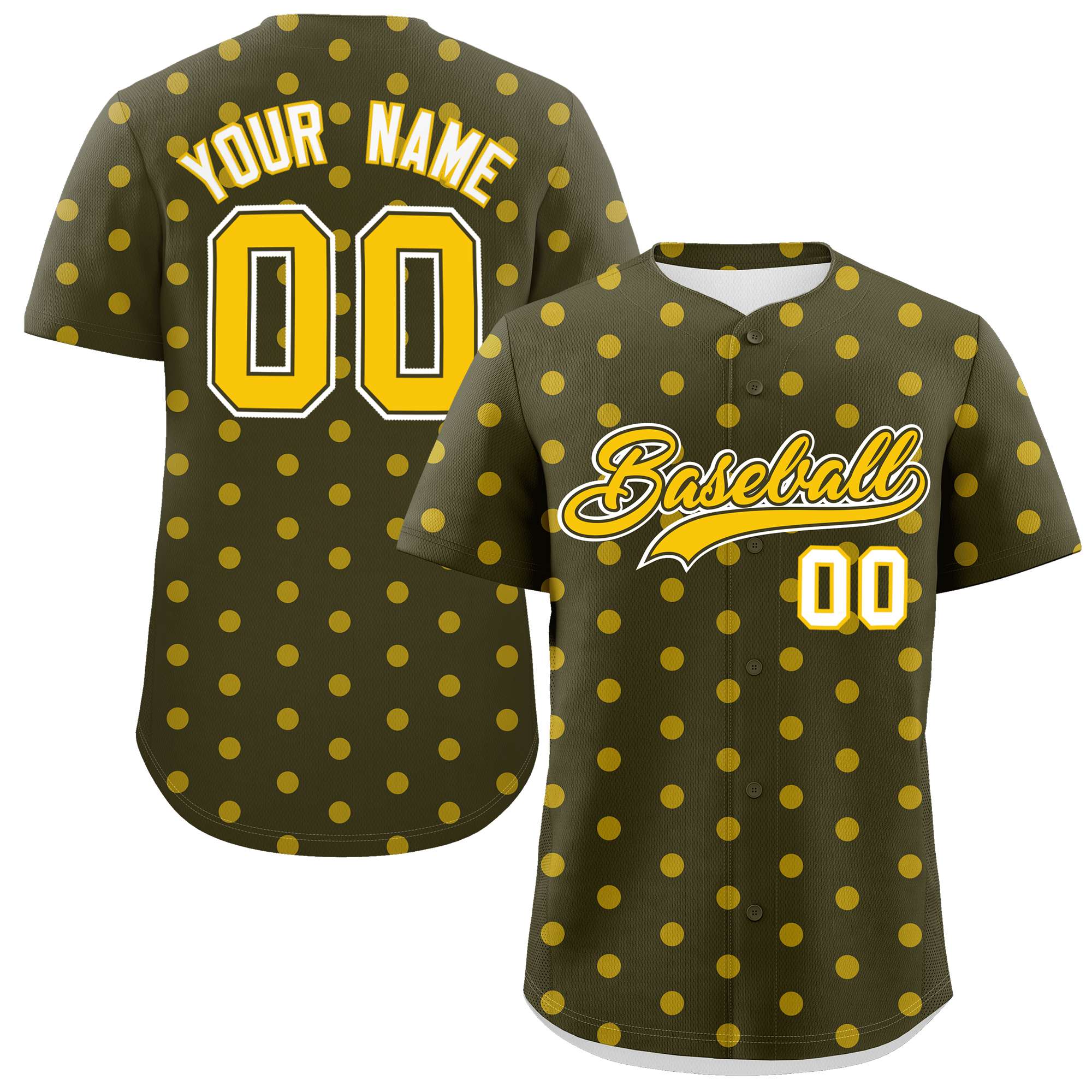 Custom Olive Gold Personalized Polka Dot Graffiti Pattern Authentic Baseball Jersey