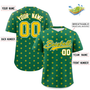 Custom Kelly Green Gold Personalized Polka Dot Graffiti Pattern Authentic Baseball Jersey