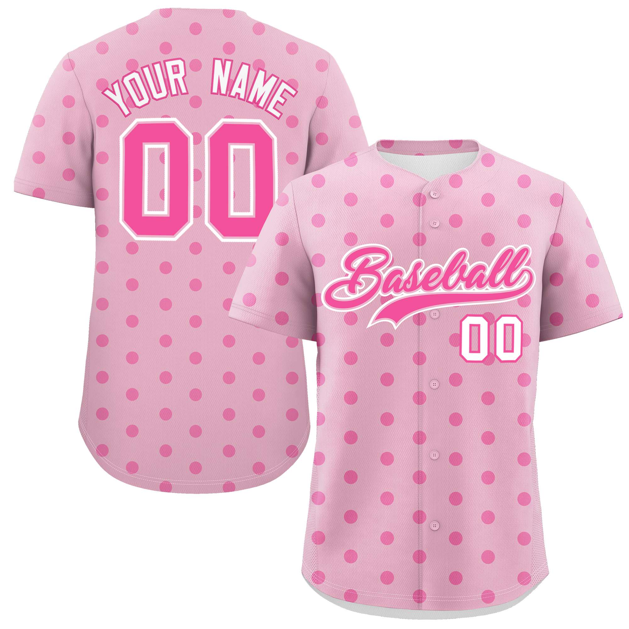 Custom Light Pink Pink Personalized Polka Dot Graffiti Pattern Authentic Baseball Jersey