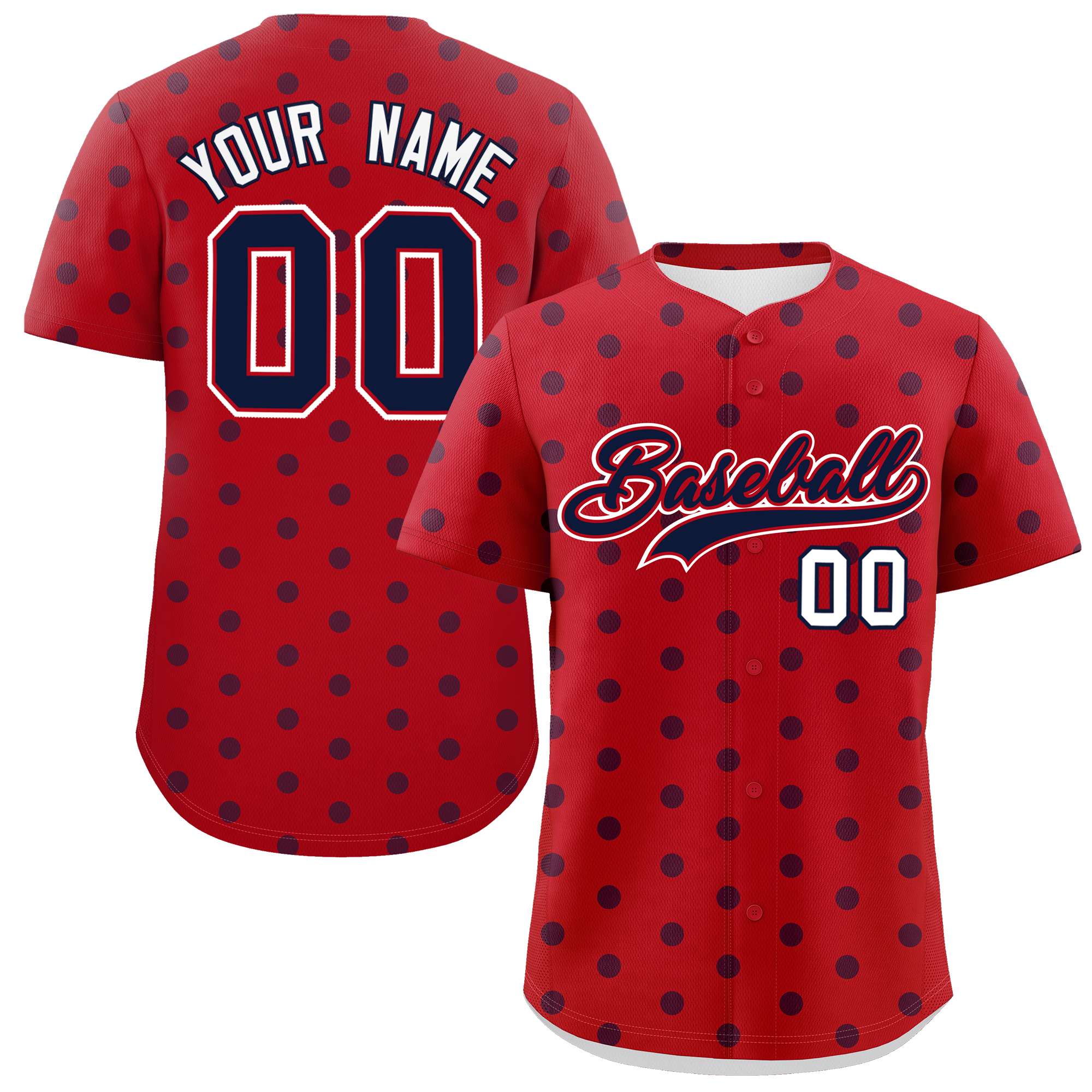 Custom Red Navy Personalized Polka Dot Graffiti Pattern Authentic Baseball Jersey