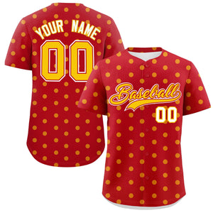 Custom Red Gold Personalized Polka Dot Graffiti Pattern Authentic Baseball Jersey