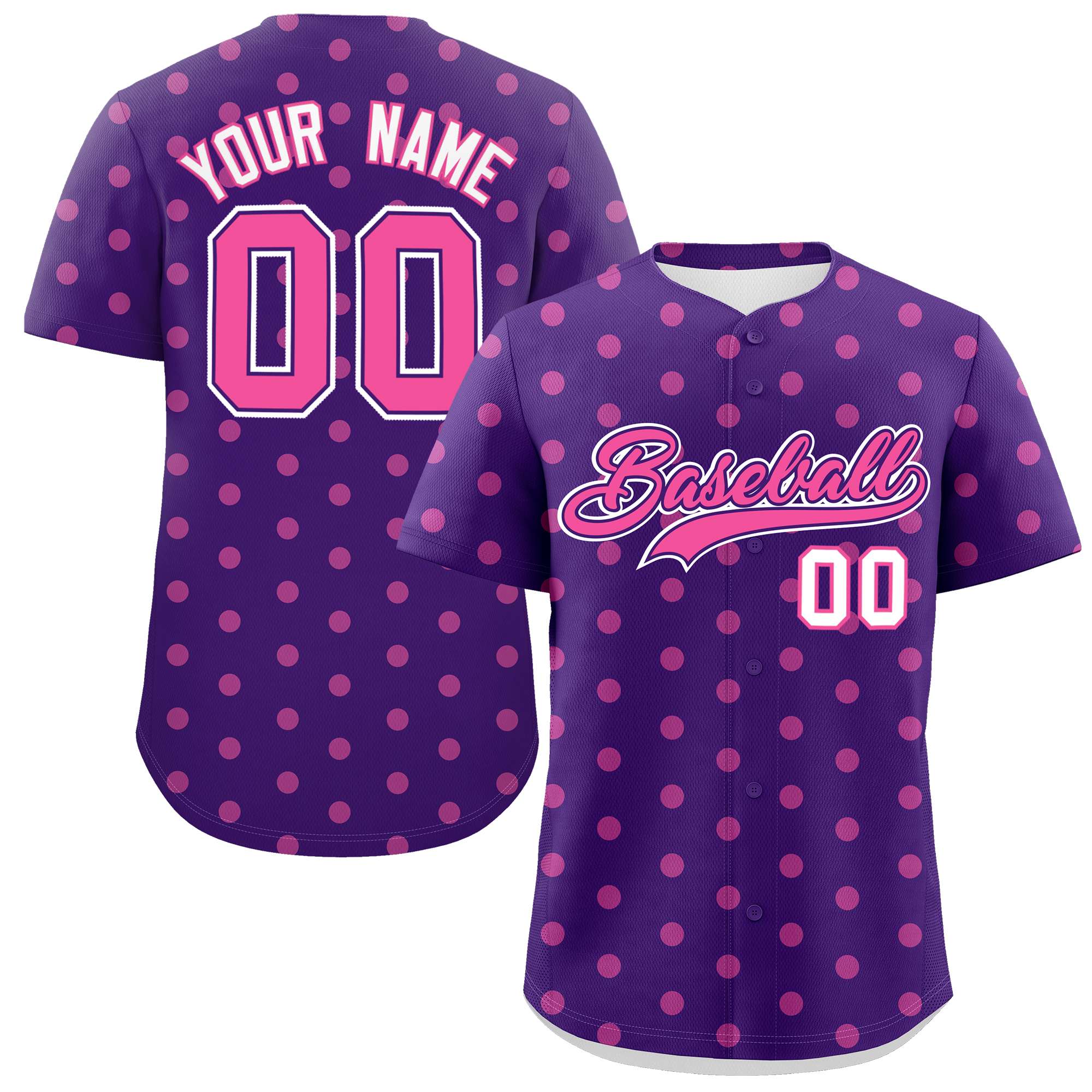 Custom Purple Pink Personalized Polka Dot Graffiti Pattern Authentic Baseball Jersey