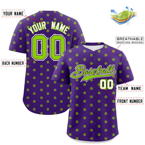 Custom Purple Neon Green Personalized Polka Dot Graffiti Pattern Authentic Baseball Jersey