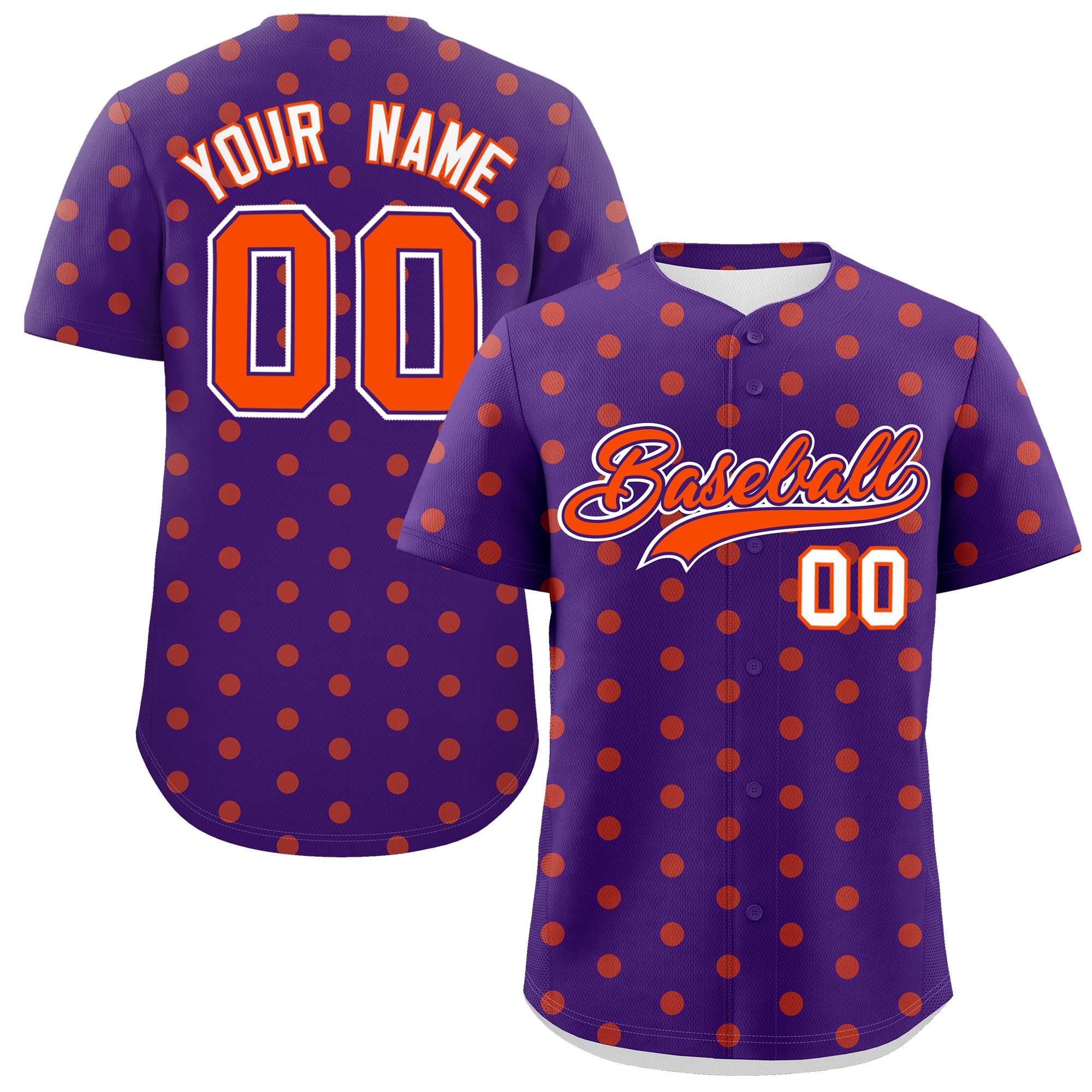 Custom Purple Orange Personalized Polka Dot Graffiti Pattern Authentic Baseball Jersey