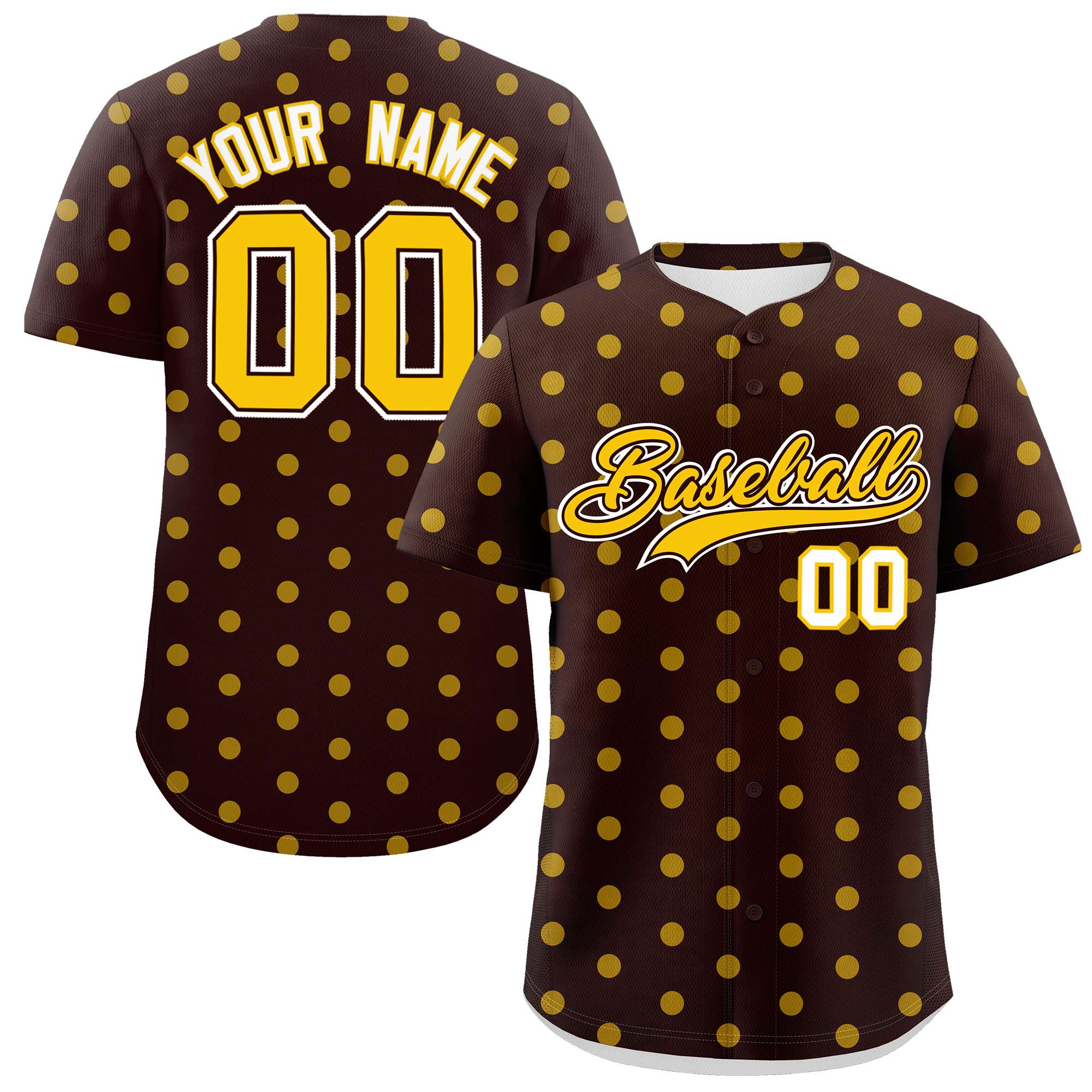 Custom Brown Gold Personalized Polka Dot Graffiti Pattern Authentic Baseball Jersey