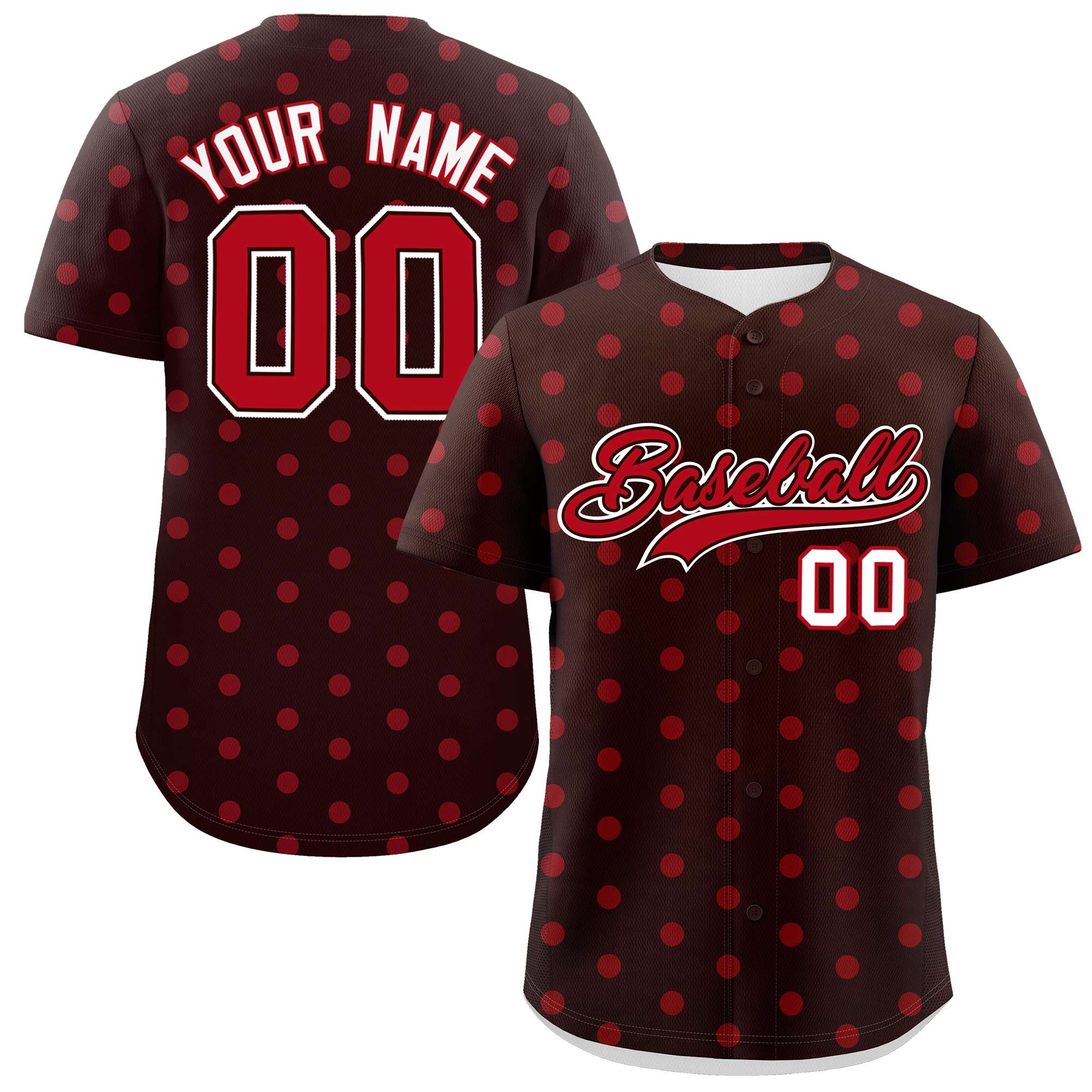 Custom Brown Red Personalized Polka Dot Graffiti Pattern Authentic Baseball Jersey