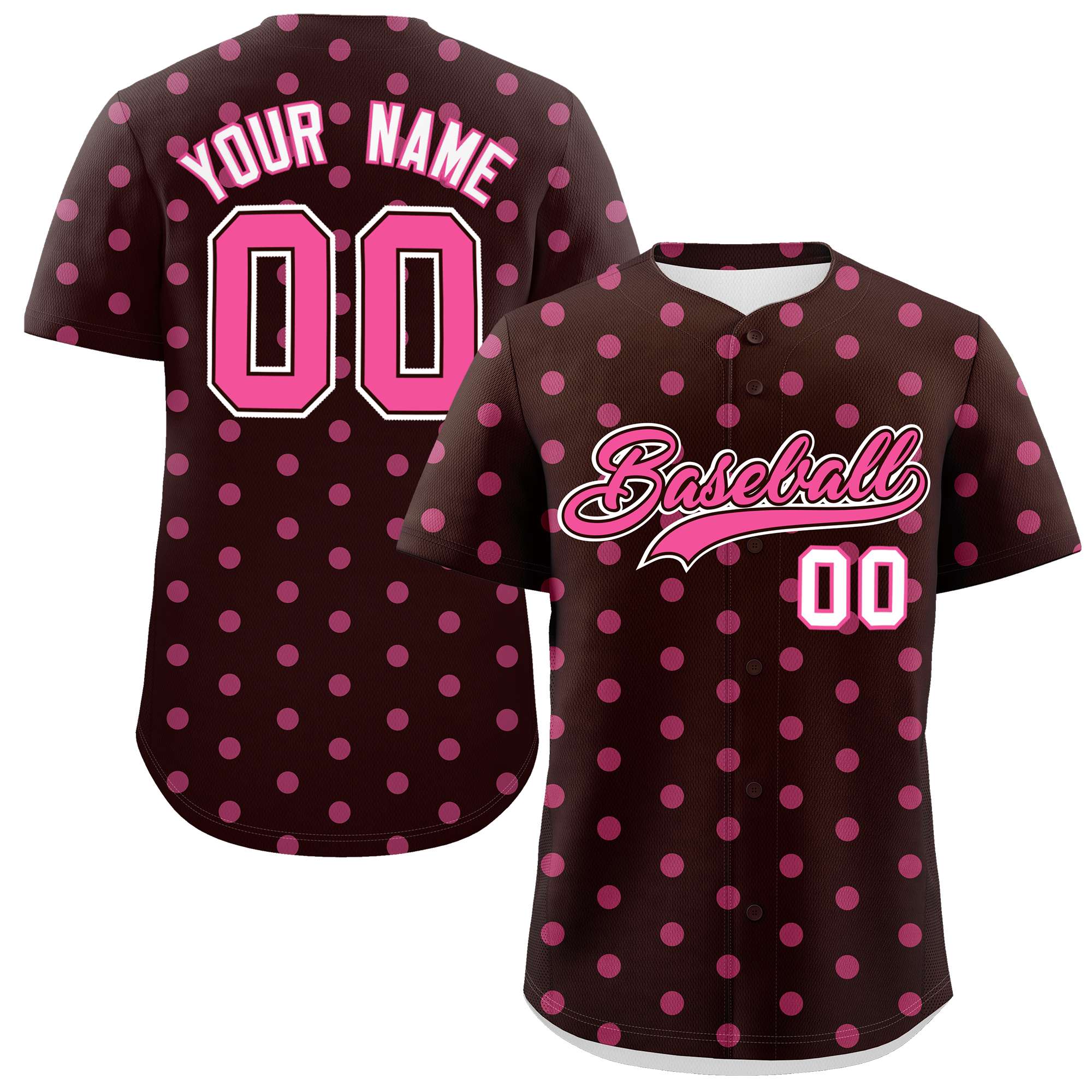 Custom Brown Pink Personalized Polka Dot Graffiti Pattern Authentic Baseball Jersey