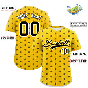 Custom Gold Black Personalized Polka Dot Graffiti Pattern Authentic Baseball Jersey