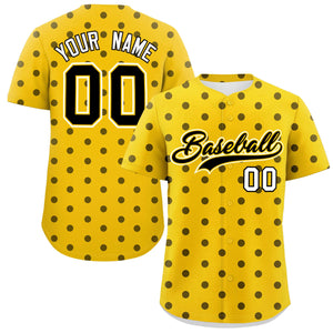 Custom Gold Black Personalized Polka Dot Graffiti Pattern Authentic Baseball Jersey