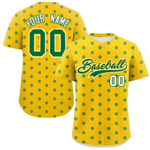 Custom Gold Kelly Green Personalized Polka Dot Graffiti Pattern Authentic Baseball Jersey