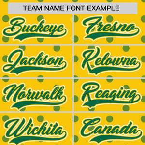 Custom Gold Kelly Green Personalized Polka Dot Graffiti Pattern Authentic Baseball Jersey