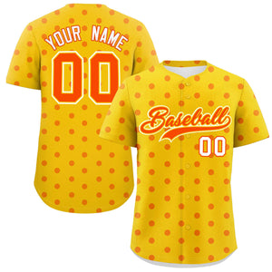 Custom Gold Orange Personalized Polka Dot Graffiti Pattern Authentic Baseball Jersey