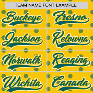 Custom Gold Aqua Personalized Polka Dot Graffiti Pattern Authentic Baseball Jersey