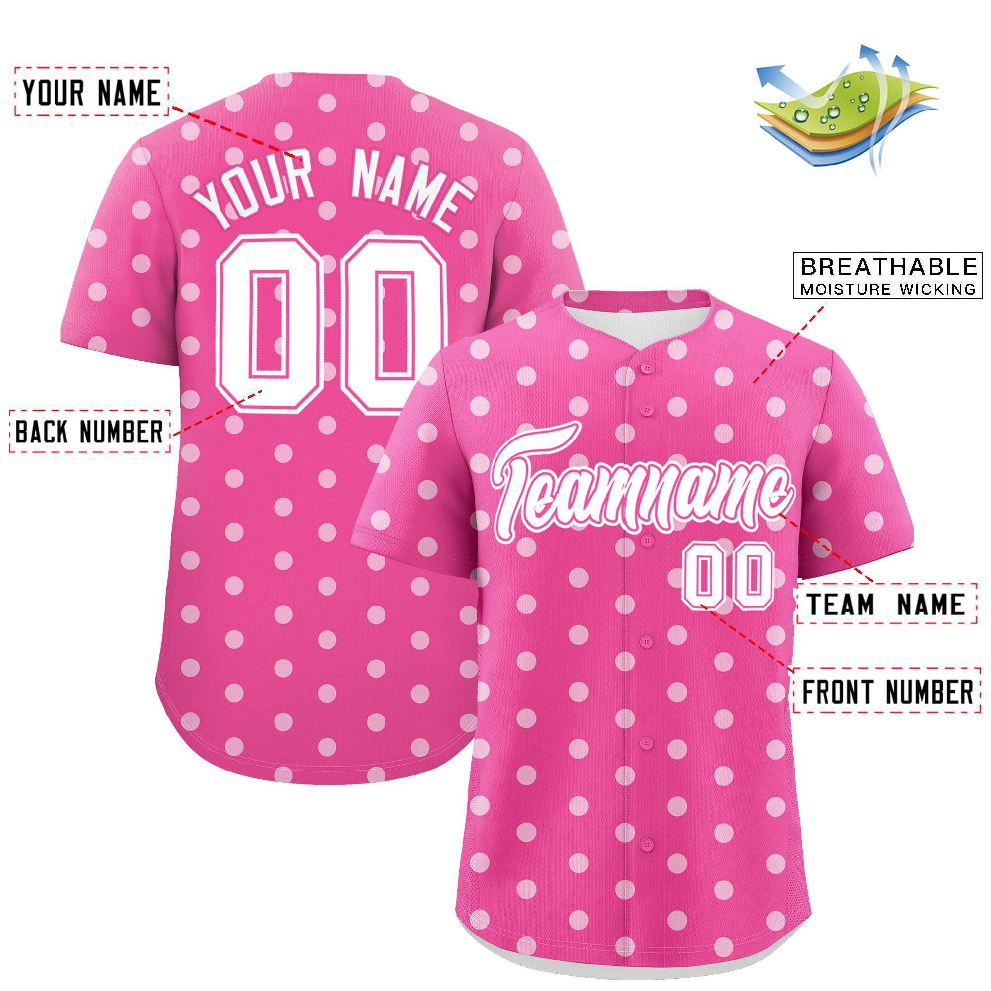 Custom Pink White Personalized Polka Dot Graffiti Pattern Authentic Baseball Jersey