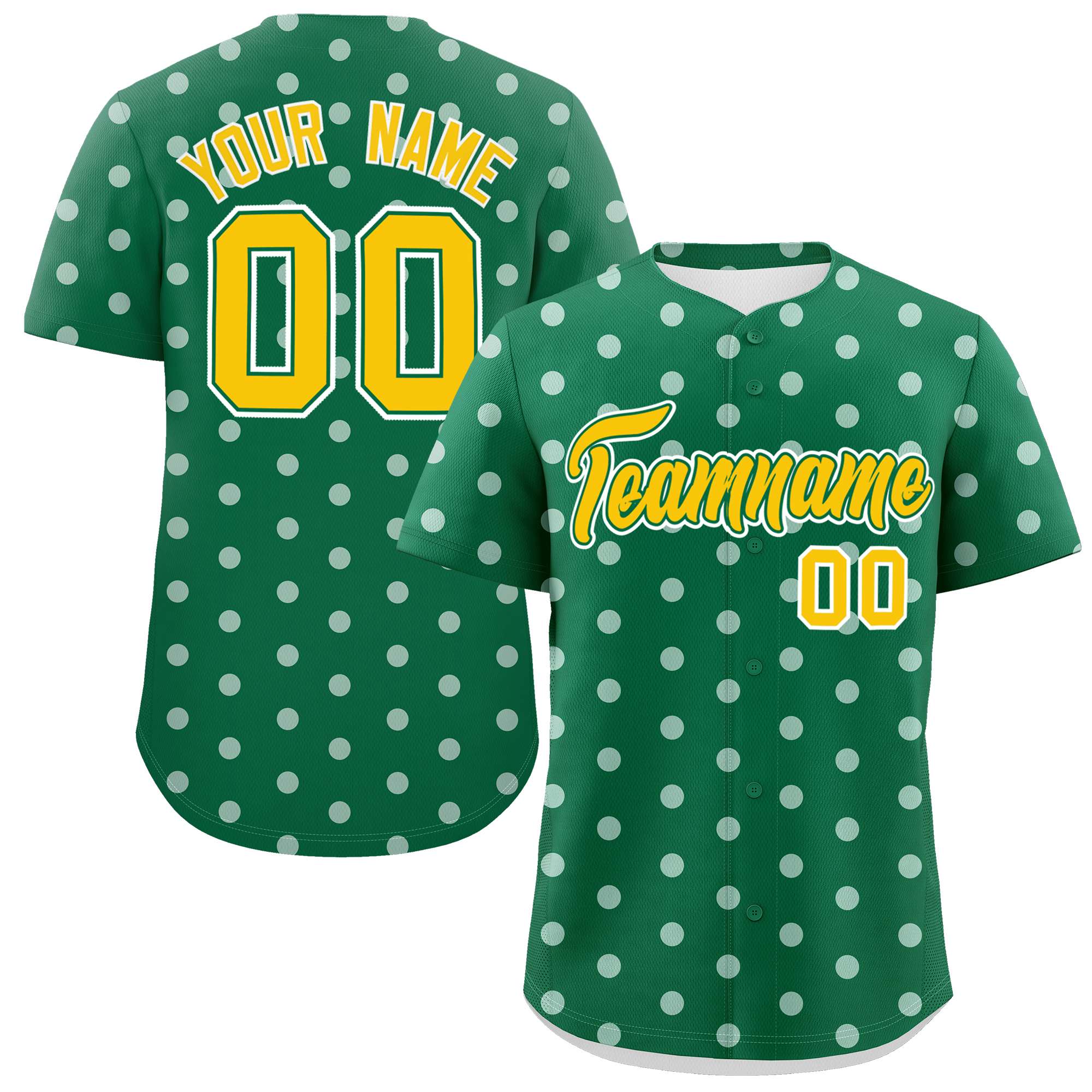 Custom Kelly Green White Personalized Polka Dot Graffiti Pattern Authentic Baseball Jersey