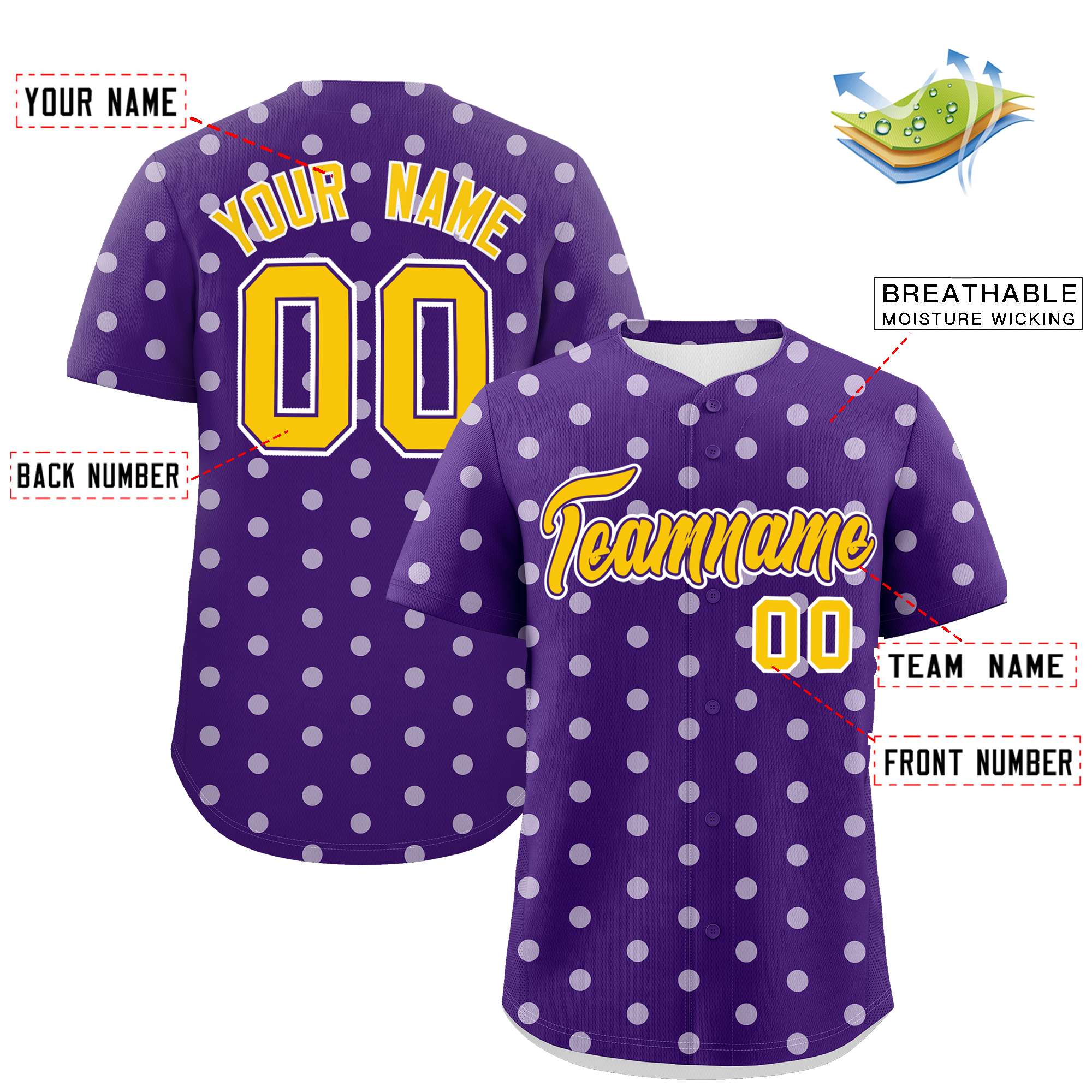 Custom Purple White Personalized Polka Dot Graffiti Pattern Authentic Baseball Jersey