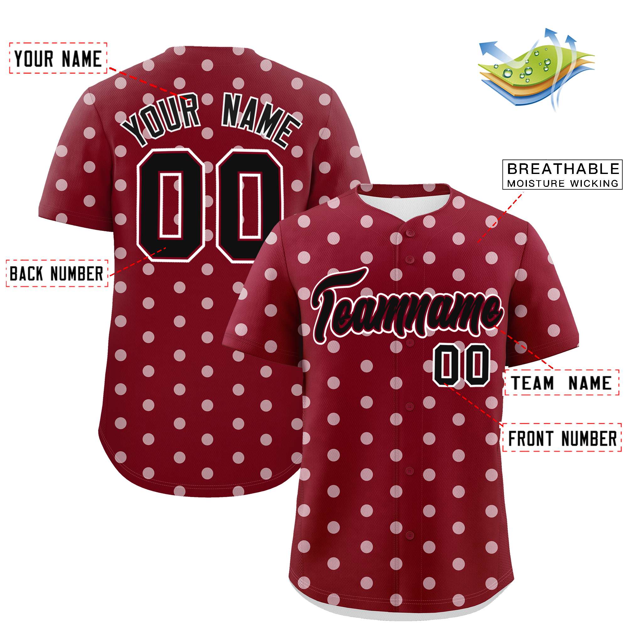 Custom Crimson White Personalized Polka Dot Graffiti Pattern Authentic Baseball Jersey