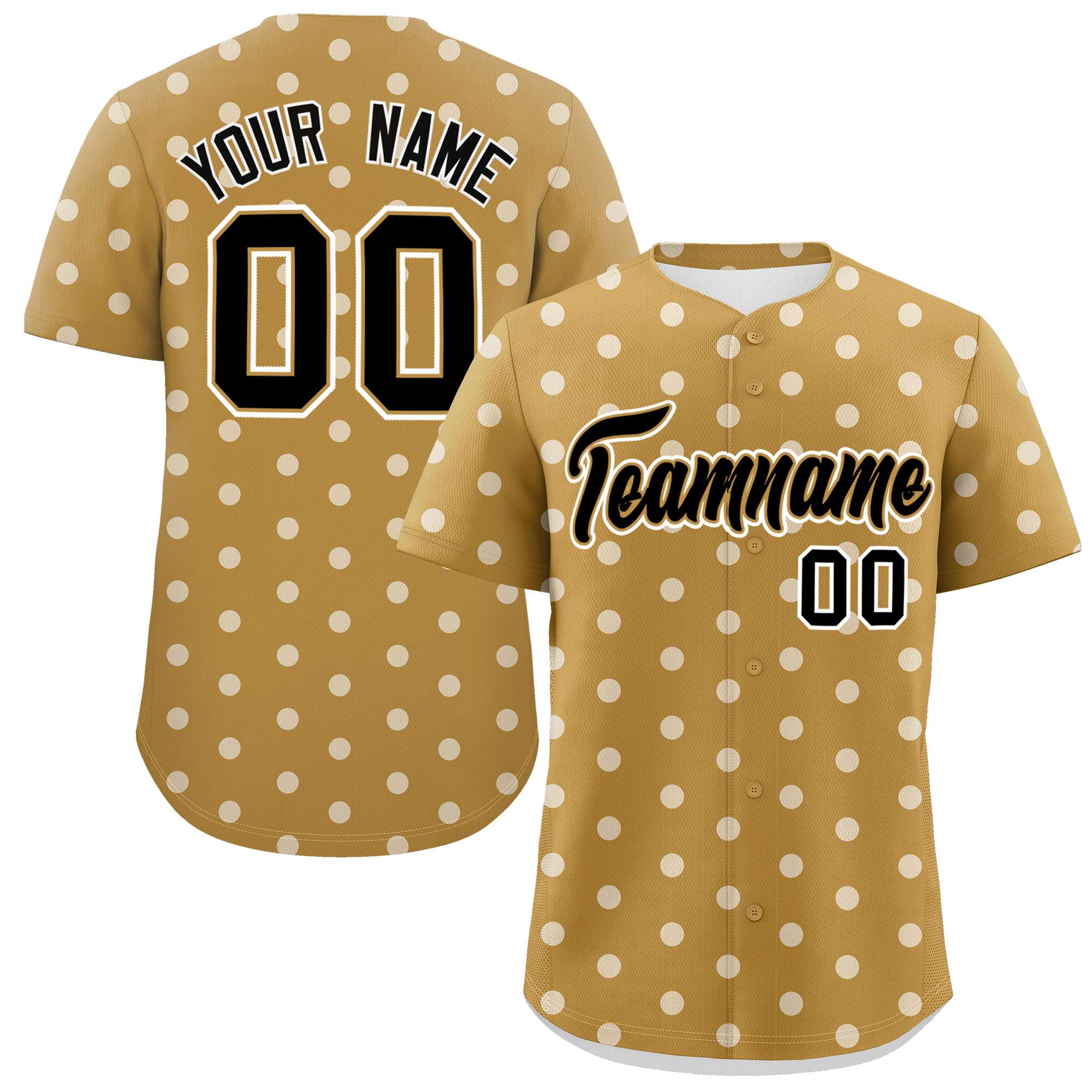 Custom Old Gold White Personalized Polka Dot Graffiti Pattern Authentic Baseball Jersey