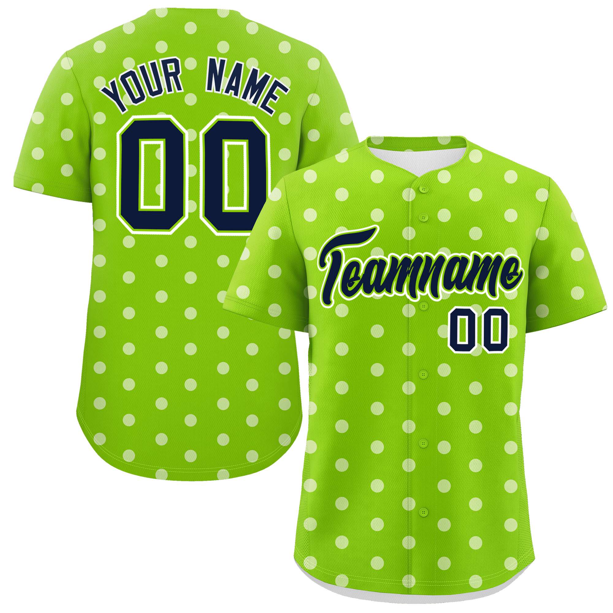 Custom Neon Green White Personalized Polka Dot Graffiti Pattern Authentic Baseball Jersey