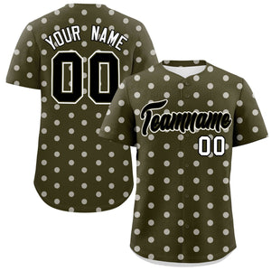 Custom Olive White Personalized Polka Dot Graffiti Pattern Authentic Baseball Jersey