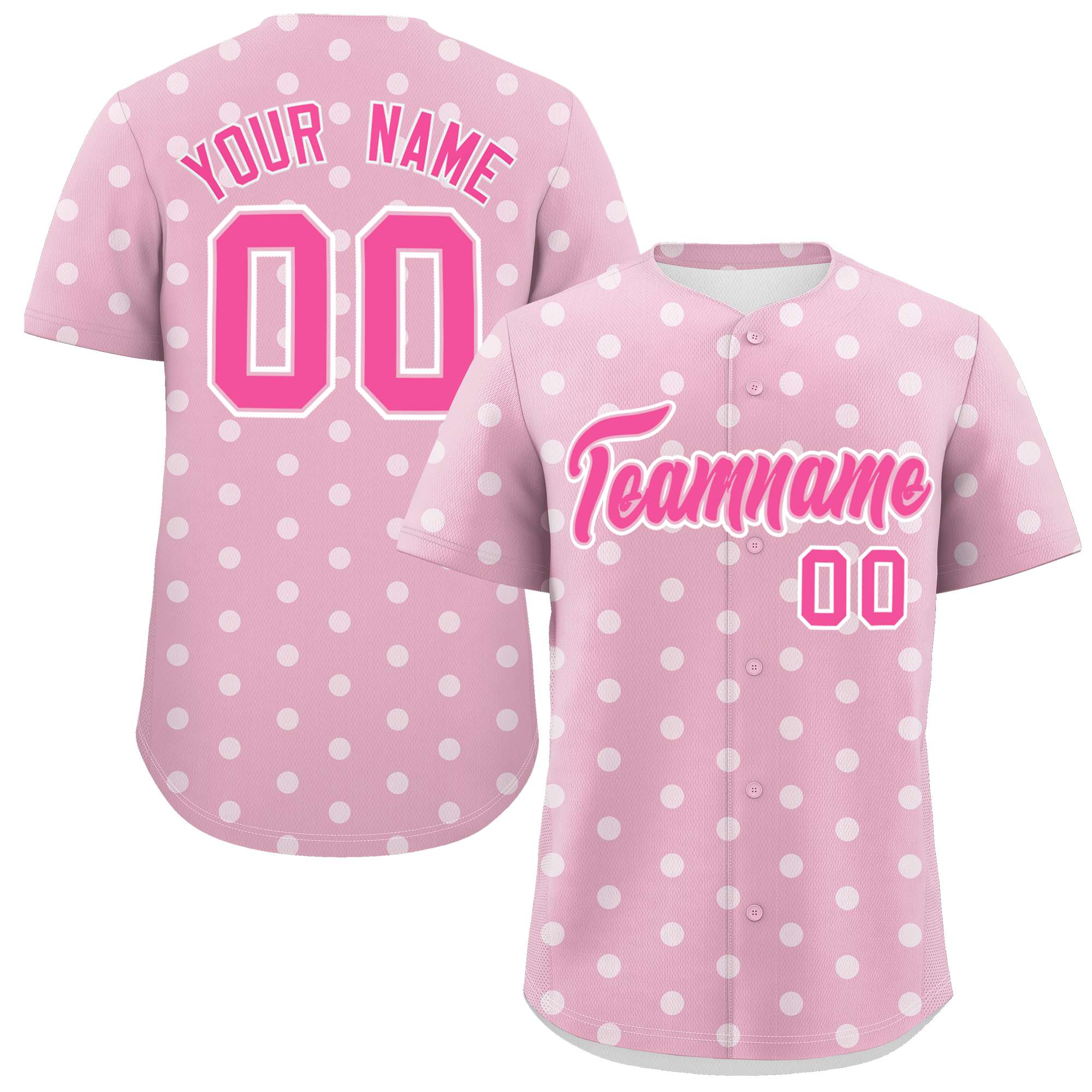 Custom Light Pink White Personalized Polka Dot Graffiti Pattern Authentic Baseball Jersey