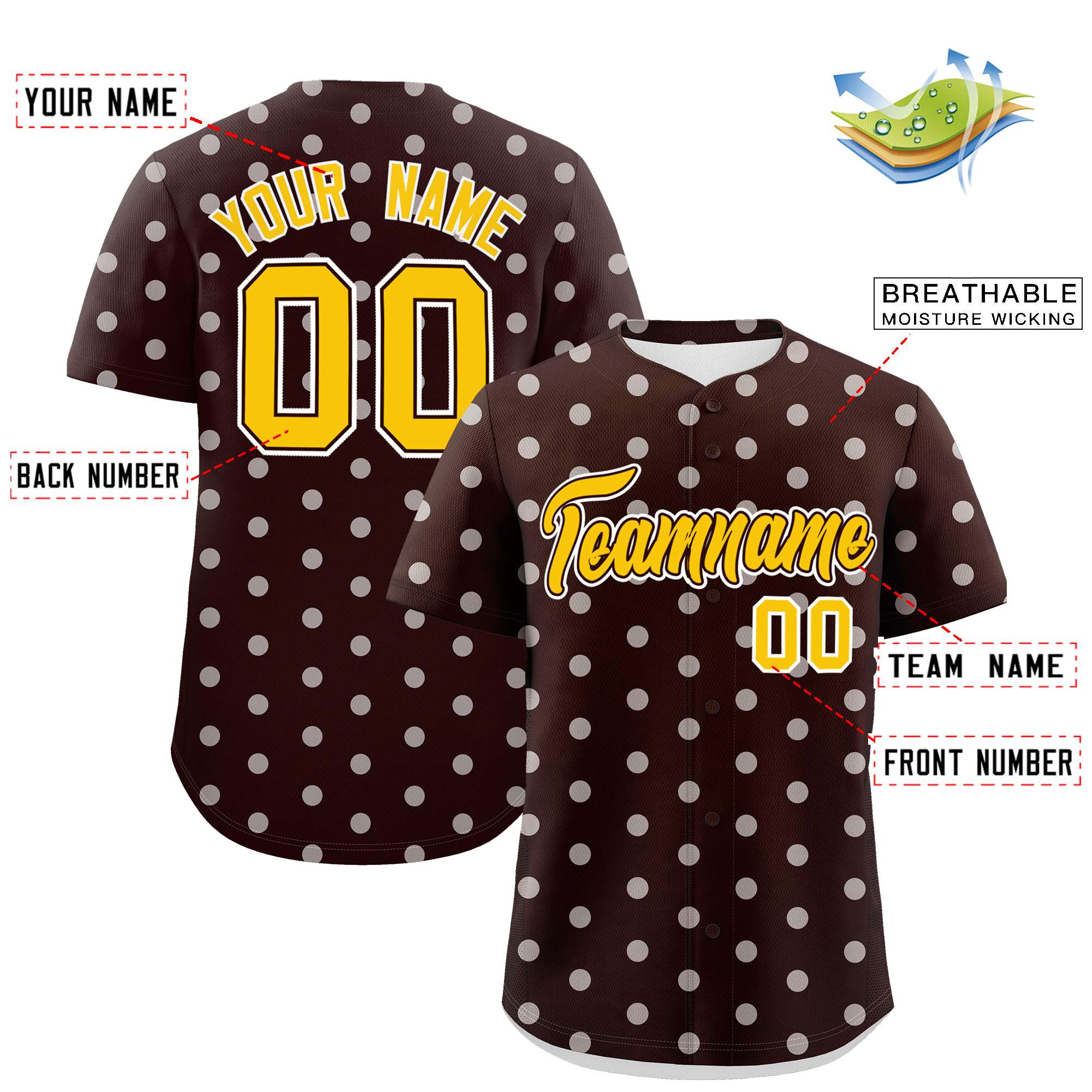 Custom Brown White Personalized Polka Dot Graffiti Pattern Authentic Baseball Jersey