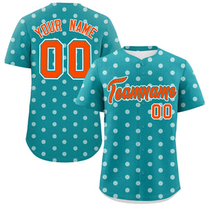 Custom Aqua White Personalized Polka Dot Graffiti Pattern Authentic Baseball Jersey