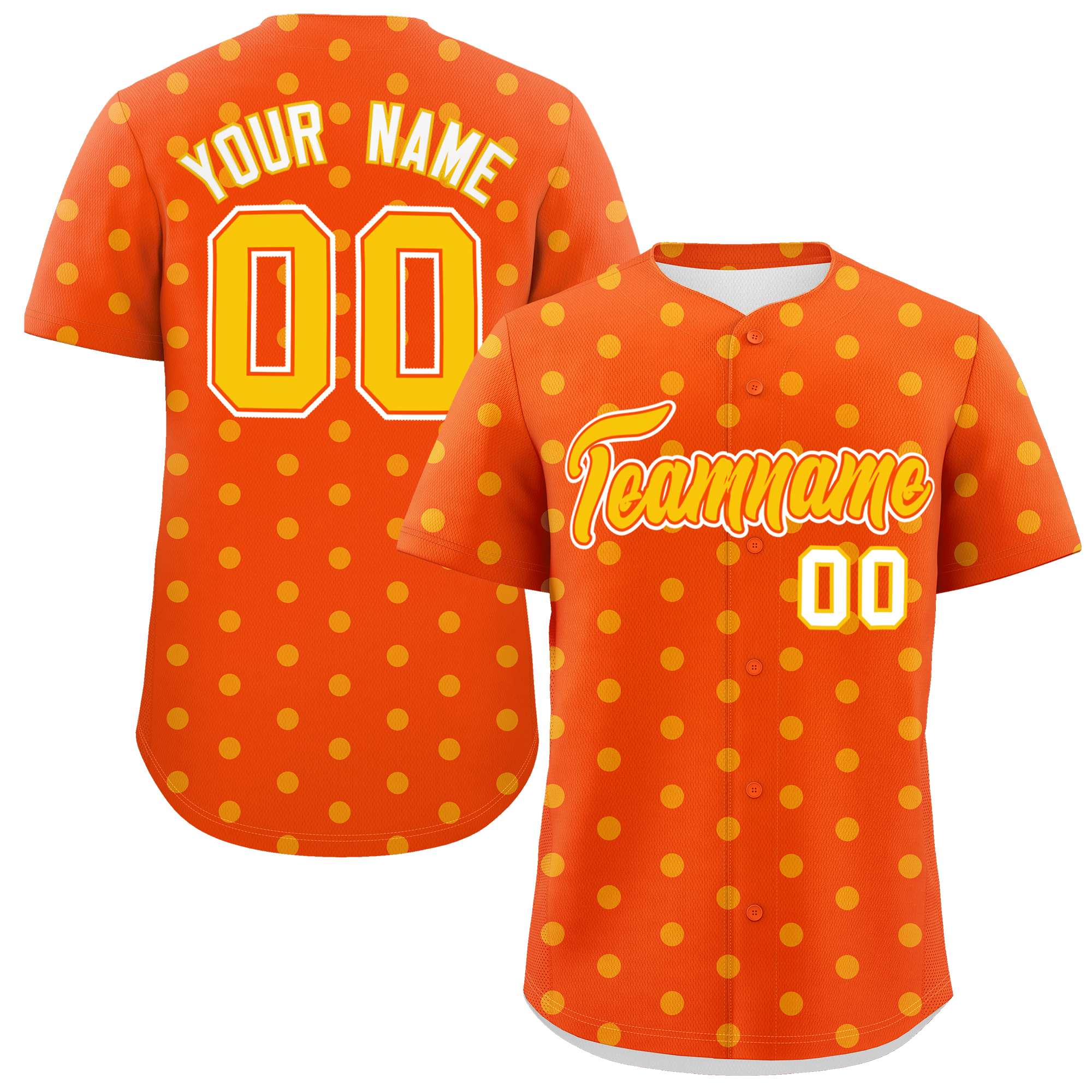 Custom Orange Yellow Personalized Polka Dot Graffiti Pattern Authentic Baseball Jersey