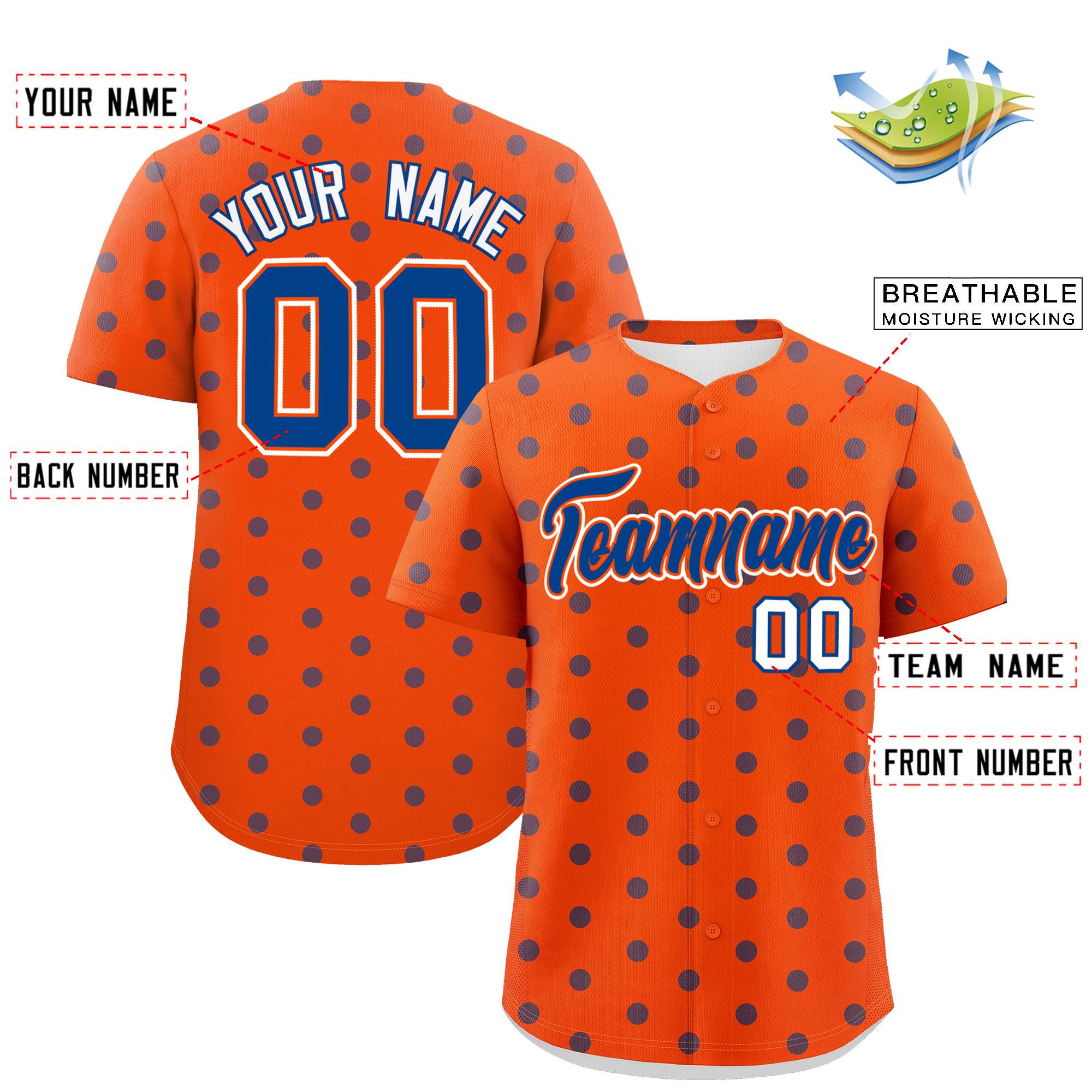 Custom Orange Royal Personalized Polka Dot Graffiti Pattern Authentic Baseball Jersey