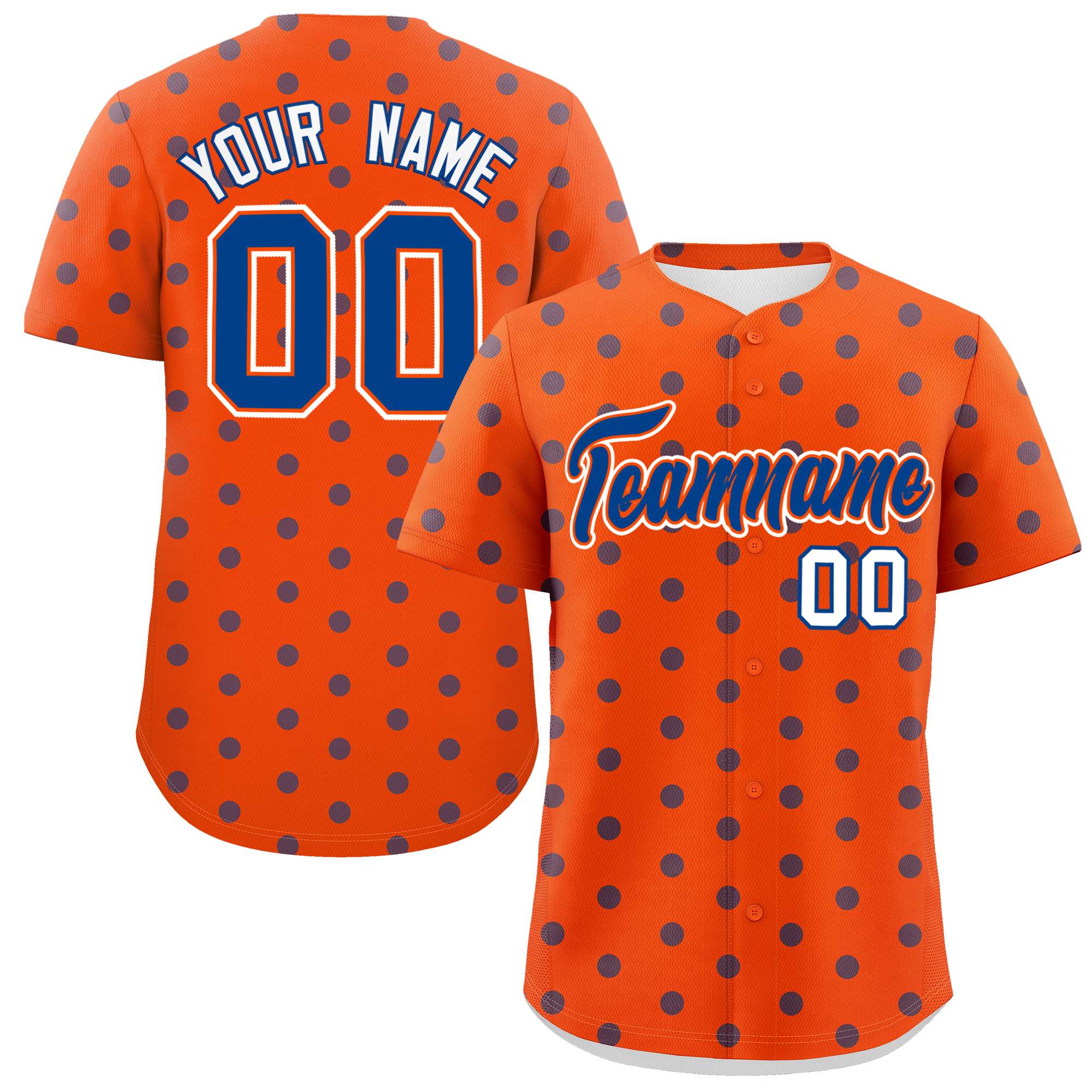 Custom Orange Royal Personalized Polka Dot Graffiti Pattern Authentic Baseball Jersey