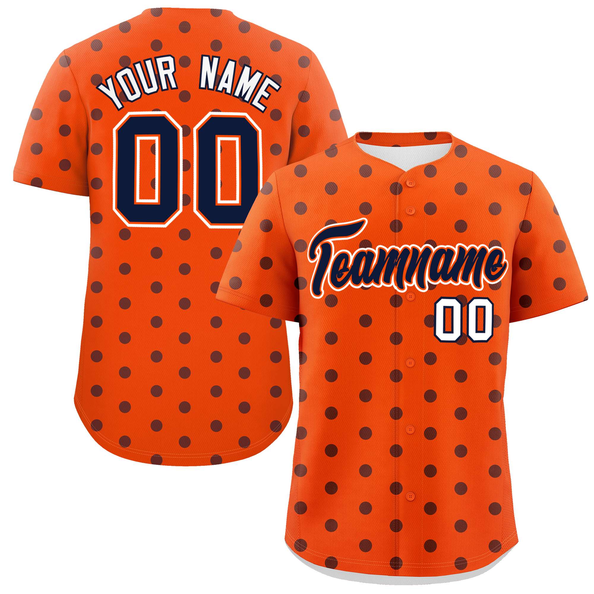 Custom Orange Navy Personalized Polka Dot Graffiti Pattern Authentic Baseball Jersey