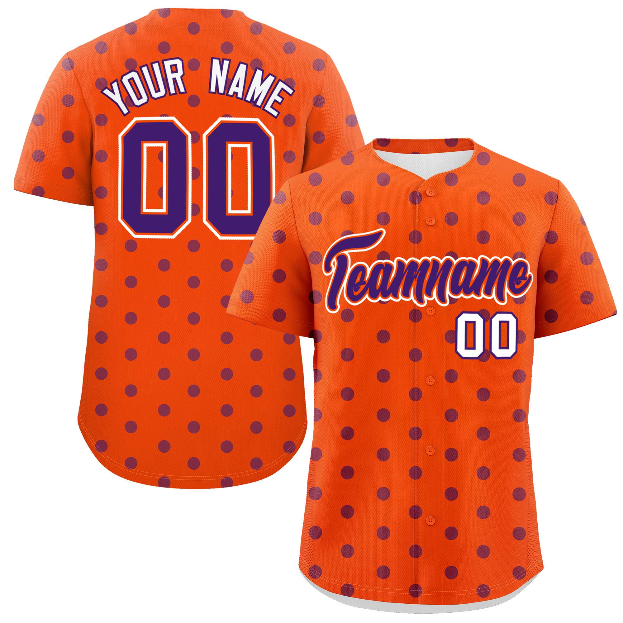 Custom Orange Purple Personalized Polka Dot Graffiti Pattern Authentic Baseball Jersey