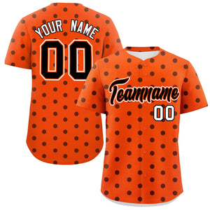 Custom Orange Black Personalized Polka Dot Graffiti Pattern Authentic Baseball Jersey