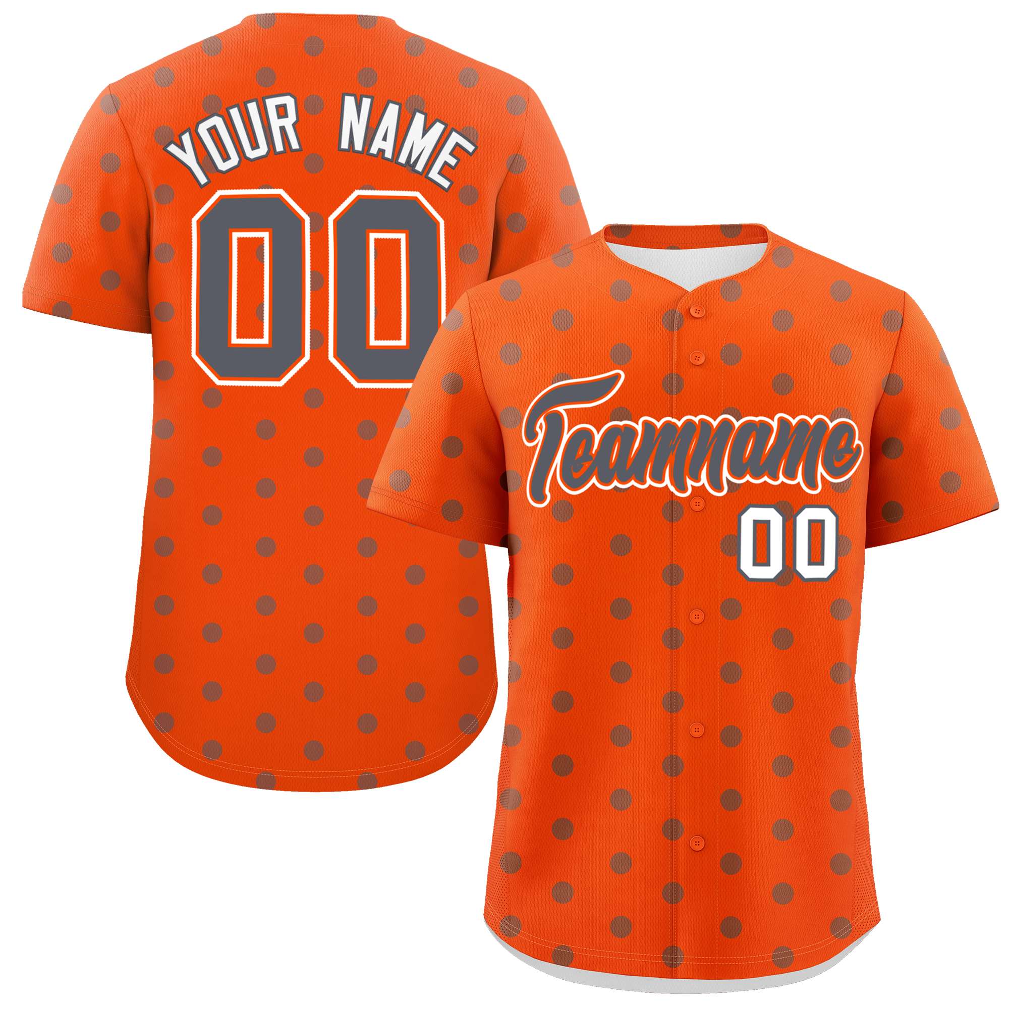 Custom Orange Dark Gray Personalized Polka Dot Graffiti Pattern Authentic Baseball Jersey