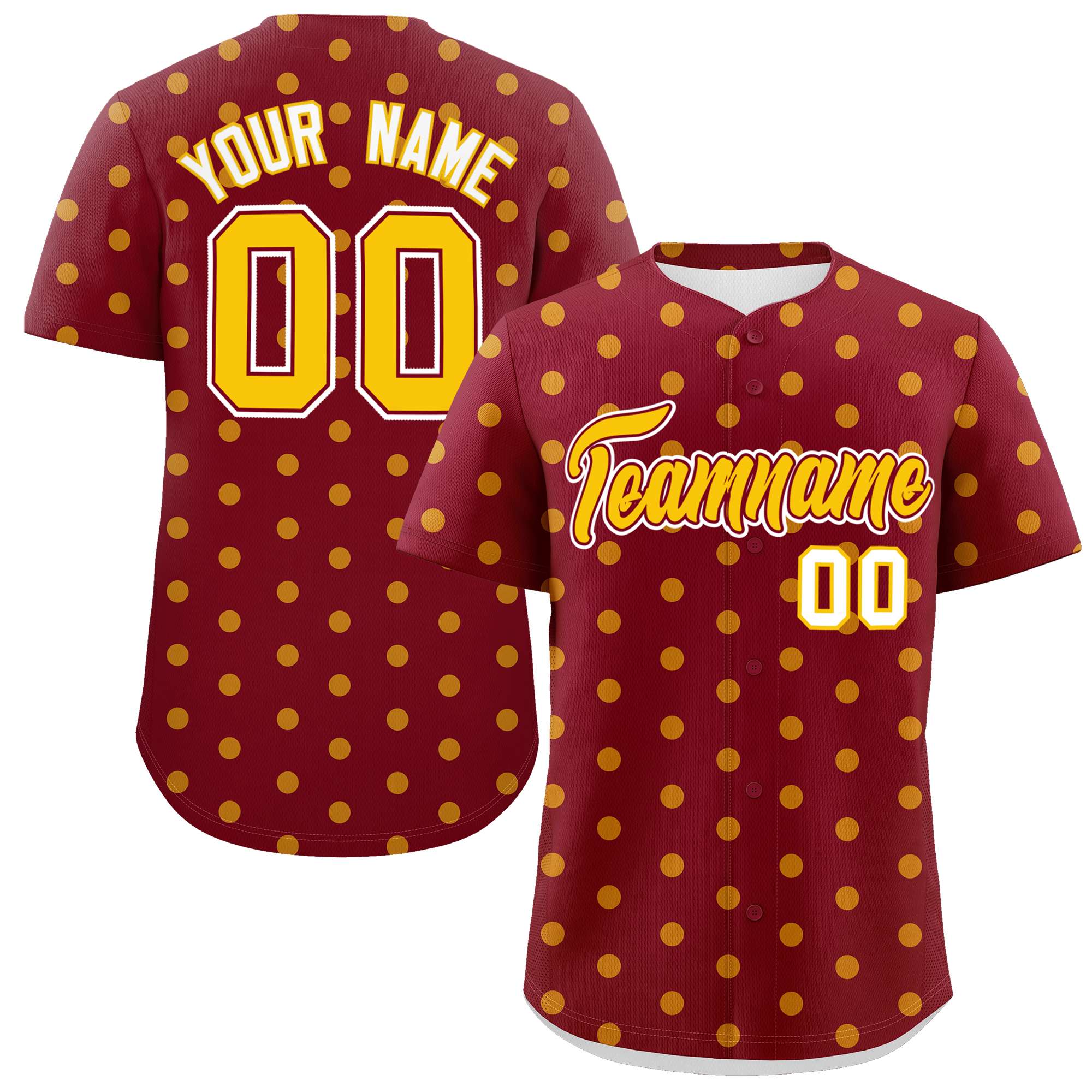 Custom Crimson Gold Personalized Polka Dot Graffiti Pattern Authentic Baseball Jersey