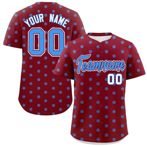 Custom Crimson Powder Blue Personalized Polka Dot Graffiti Pattern Authentic Baseball Jersey