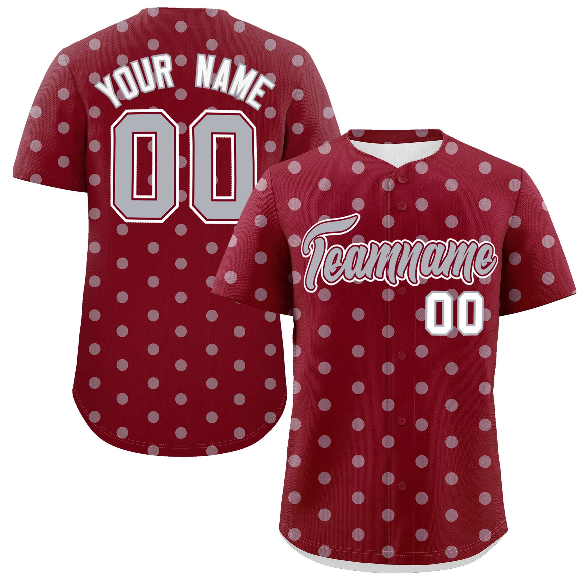 Custom Crimson Gray Personalized Polka Dot Graffiti Pattern Authentic Baseball Jersey