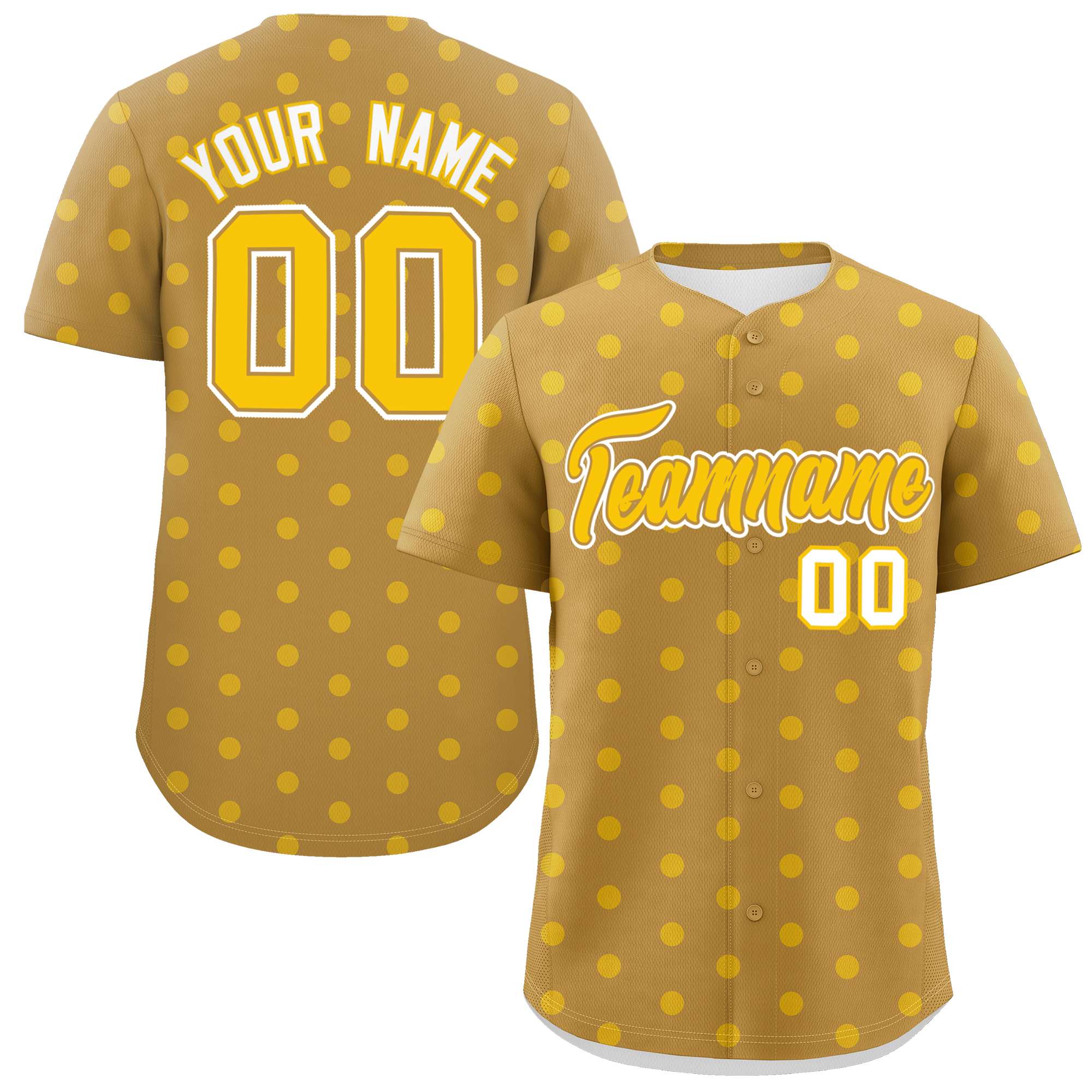 Custom Old Gold Gold Personalized Polka Dot Graffiti Pattern Authentic Baseball Jersey