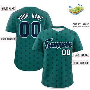 Custom Aqua Navy Personalized Polka Dot Graffiti Pattern Authentic Baseball Jersey