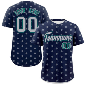 Custom Navy Gray Personalized Polka Dot Graffiti Pattern Authentic Baseball Jersey