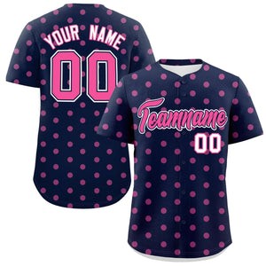 Custom Navy Pink Personalized Polka Dot Graffiti Pattern Authentic Baseball Jersey